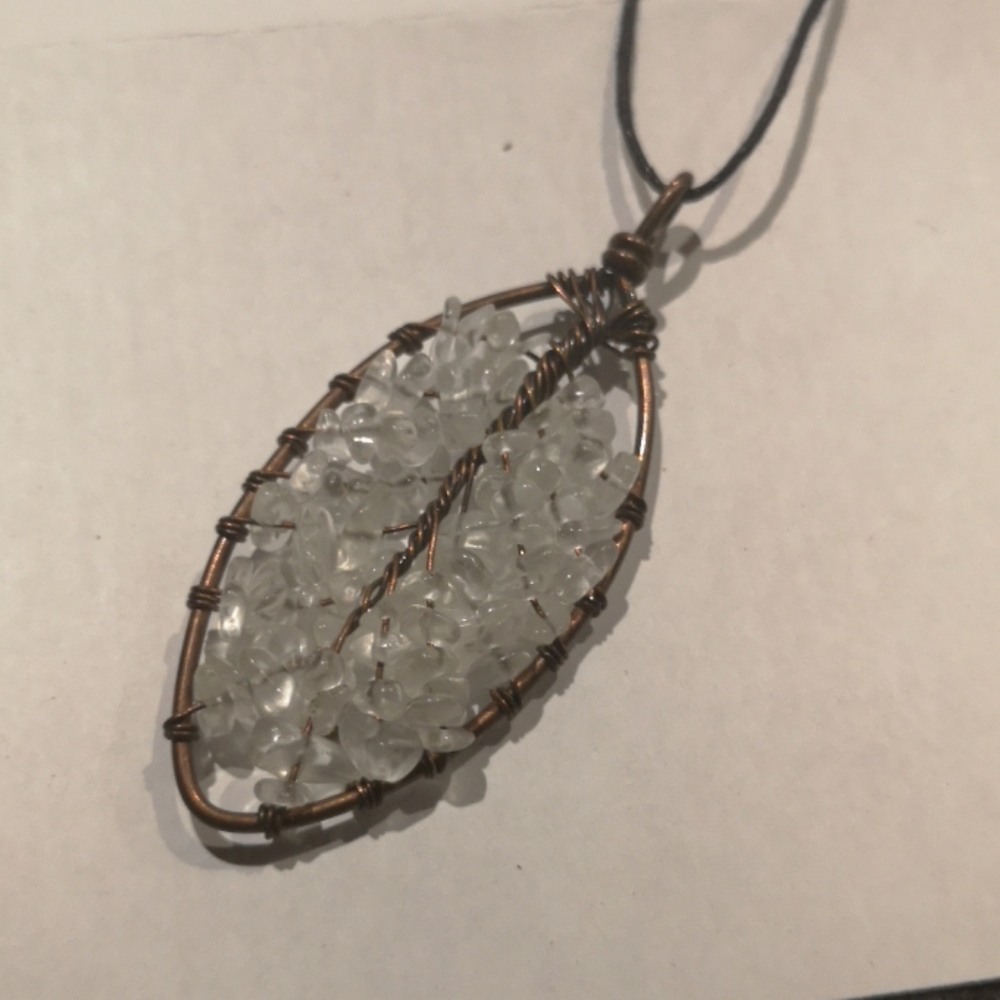Opalite leaf shaped pendant necklace